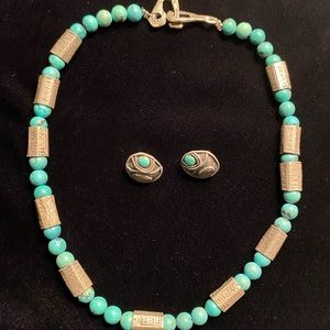 Claireworks sterling silver and turquoise necklace and earrings set.